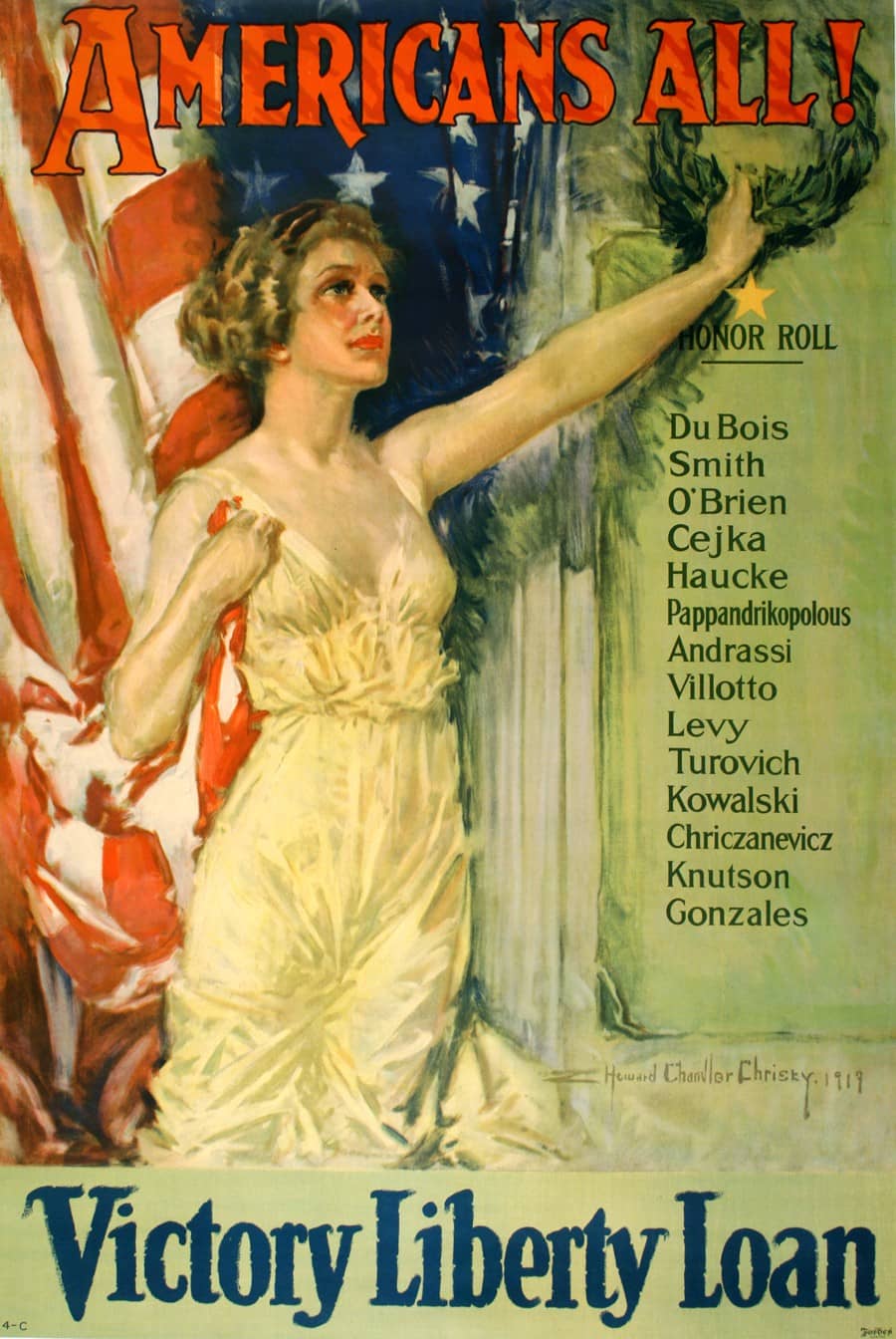 Americans All! Victory Liberty Loan Original Vintage WWI Poster by Christy 1919