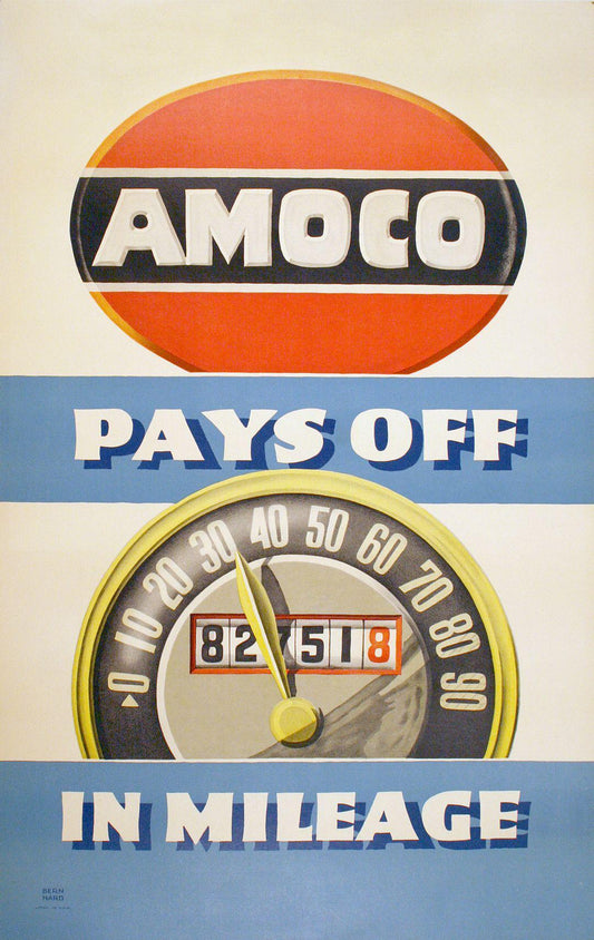 Original 1950's Lucian Bernhard Vintage Poster for Amoco - Pays Off In Mielage