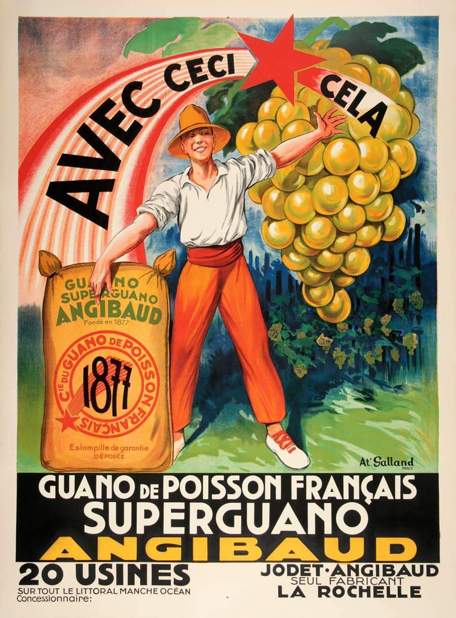 Original Vintage French 1930's Poster for Angibaud Superguarno Fertilizer by Galland