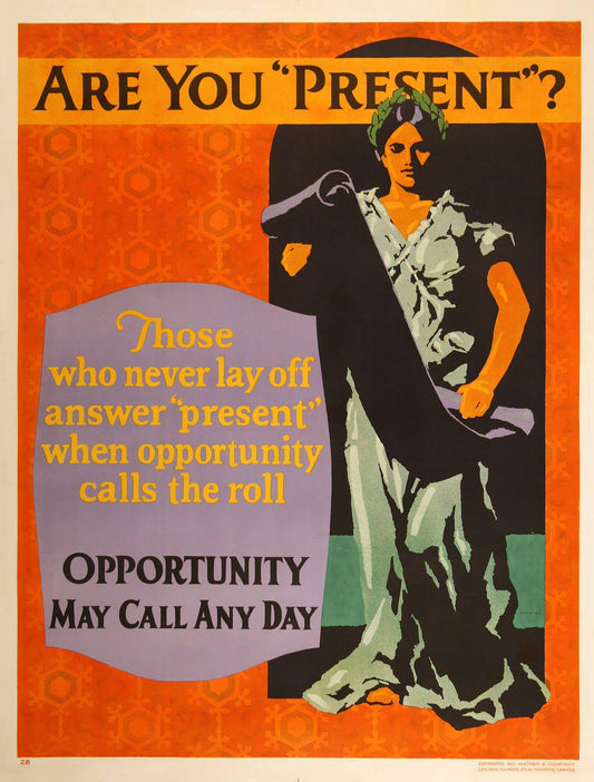 Original Mather Work Incentive Poster 1927 - Are You Present
