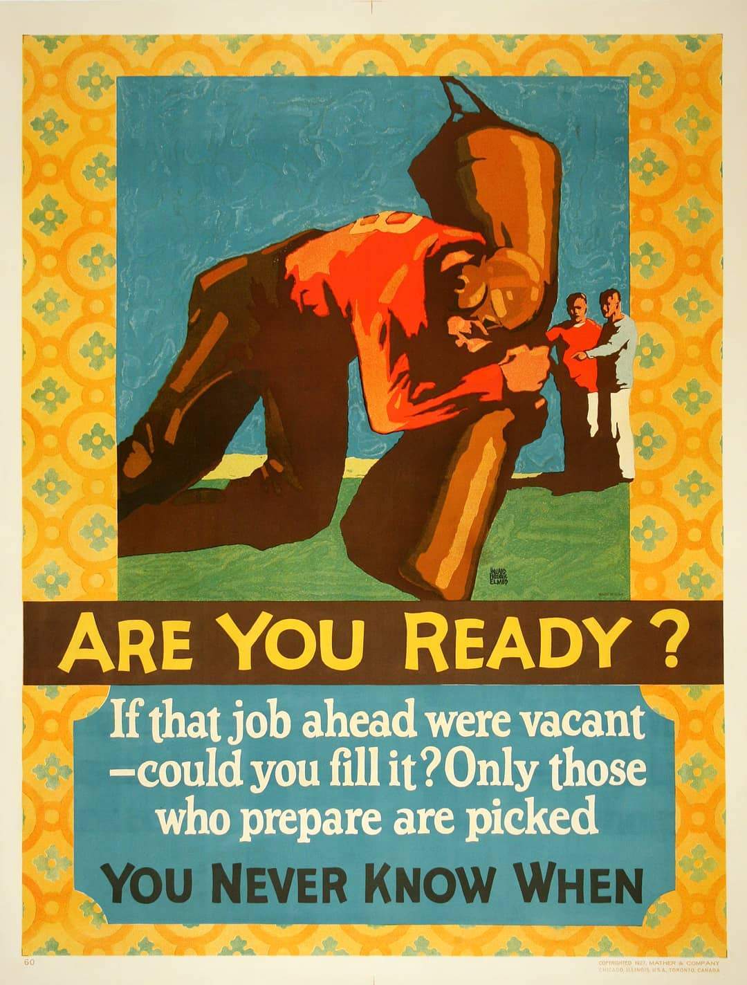 Original Mather Work Incentive Poster 1927 by Elmes - Are You Ready? Football Player