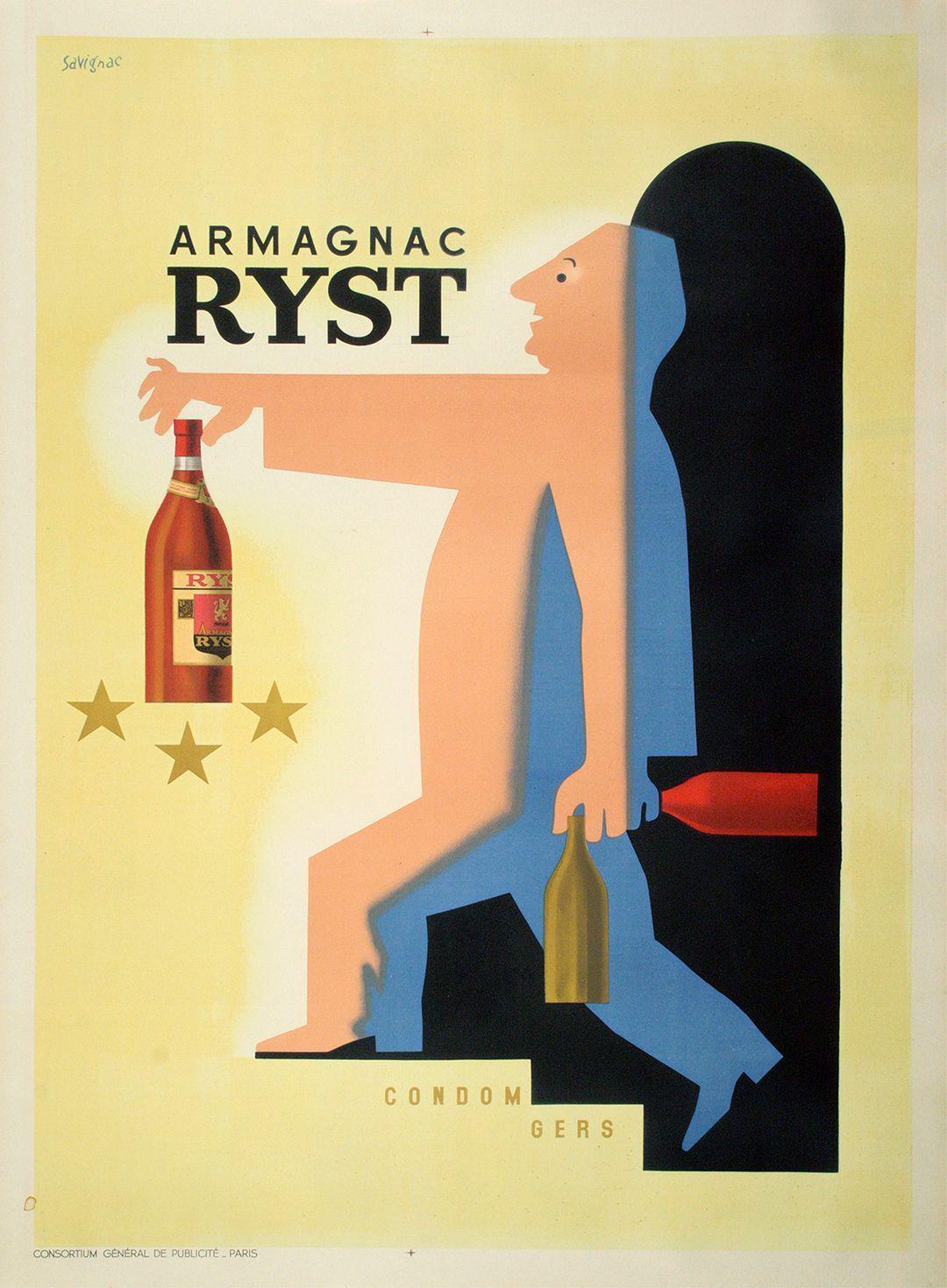Armagnac Ryst Original French Liquor Poster 1943 by Raymond Savignac