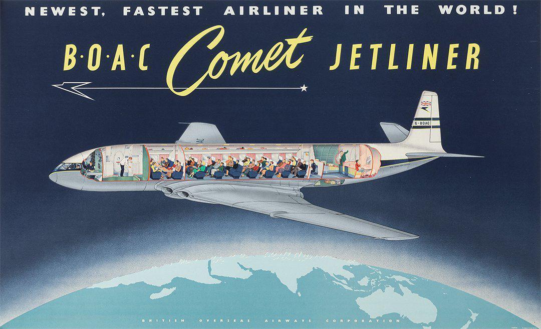 Original Vintage BOAC Comet Jetliner Aviation Poster c1952