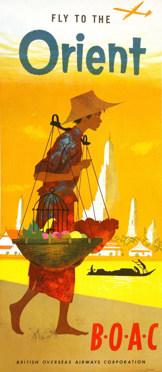 Original BOAC  Poster - Fly to the Orient 1960's