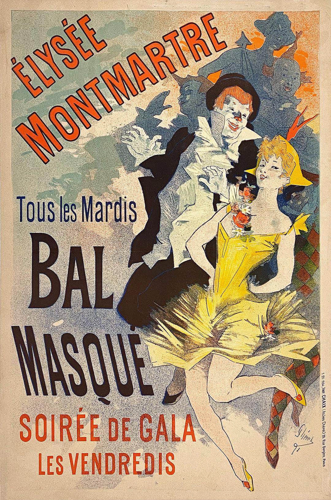Original Jules Cheret Bal Masque Elysee Montmartre Poster 1891