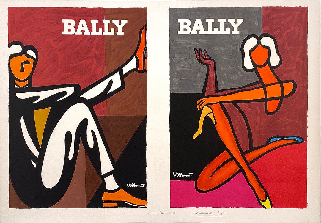 Original Vintage Bally Bernard Villemot Man and Woman Diptych Hand Signed Print 1986