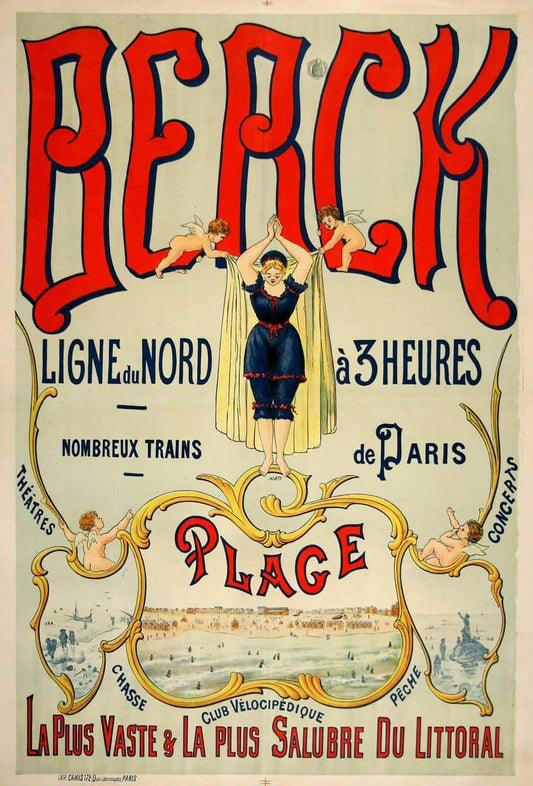 Original Berck Plage Poster c1905 by Anatt - Lady at the Beach
