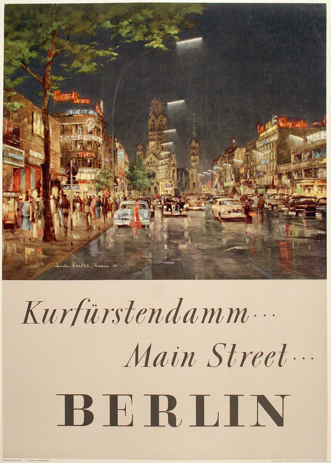 Original Vintage German Travel Poster Kurfurstendamm Berlin 1955