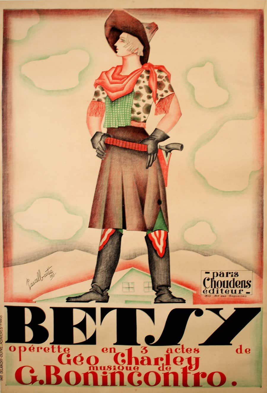 Betsy Operetta Vintage Poster by Bastia 1927 Original French Featuring Cowgirl