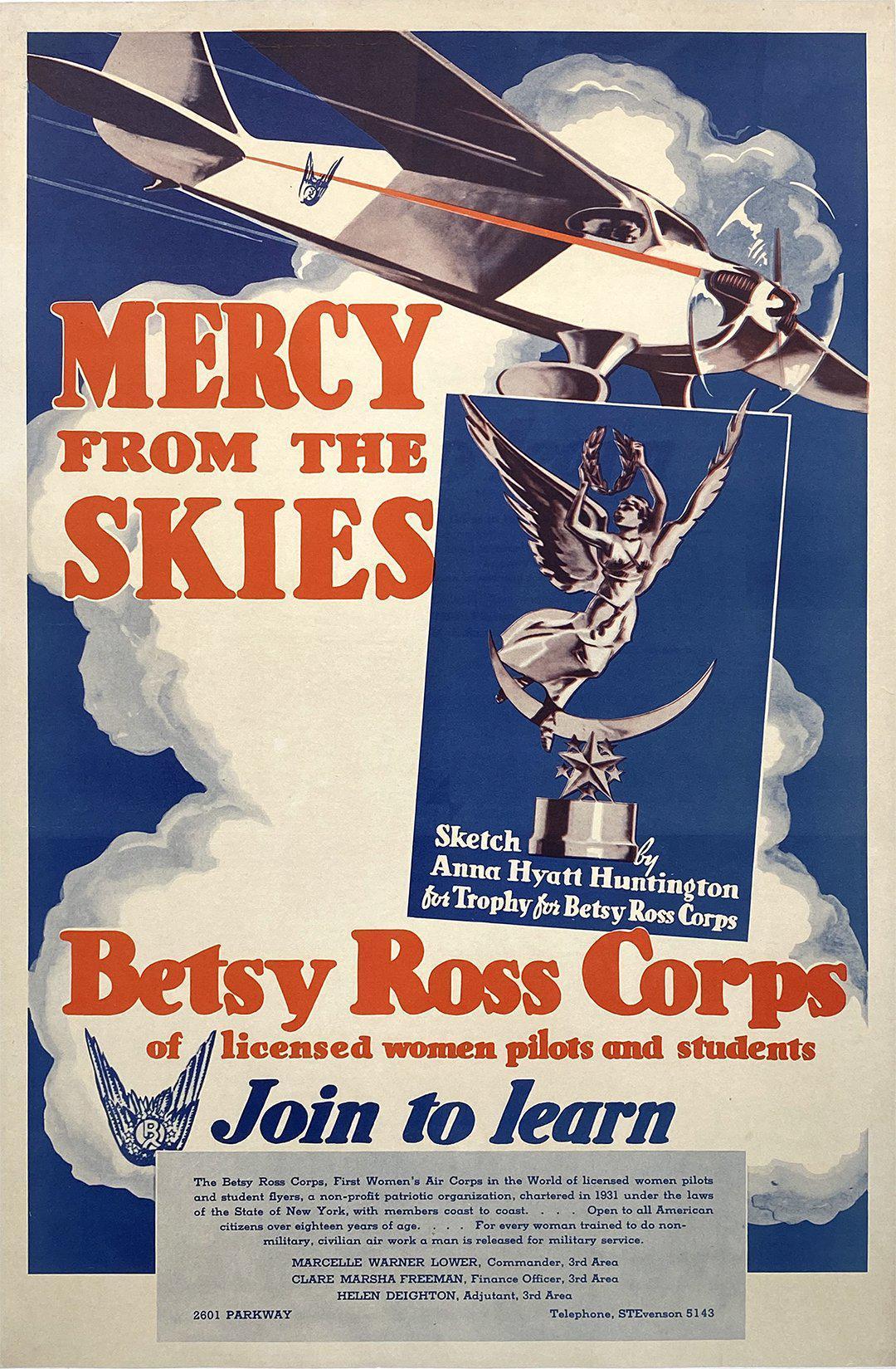 Original Vintage Female Aviation Poster Betsy Ross Corps Mercy from the Skies c1931