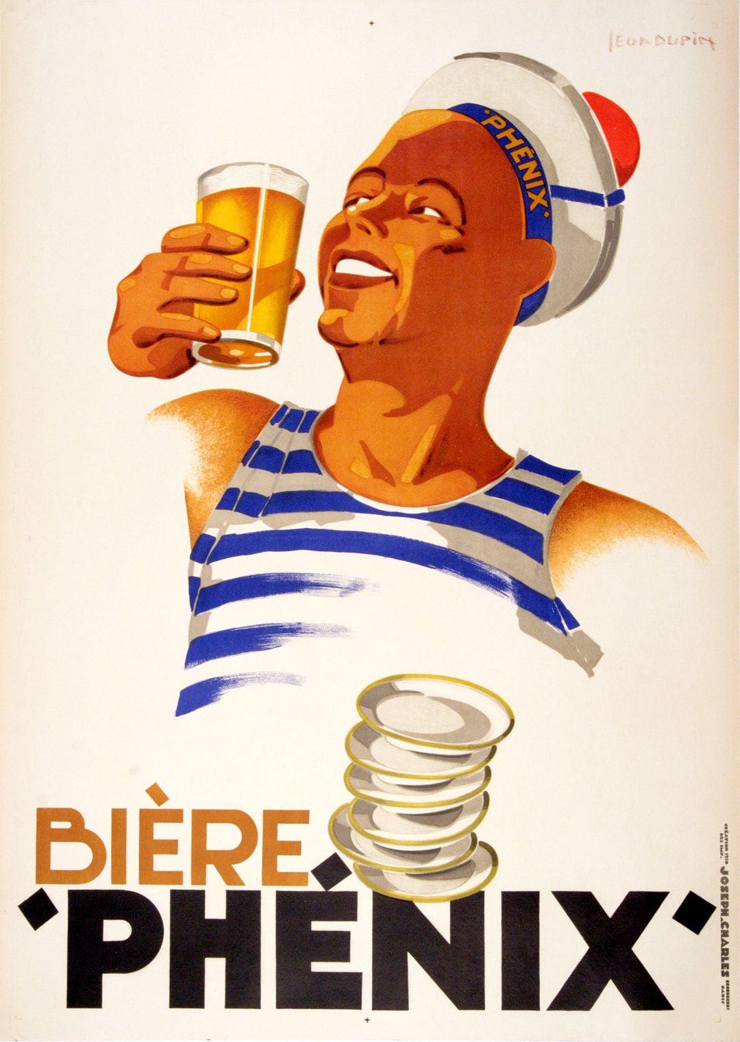 Biere Phenix Original Vintage 1930 Poster by Leon Dupin Sailor Drinking Beer
