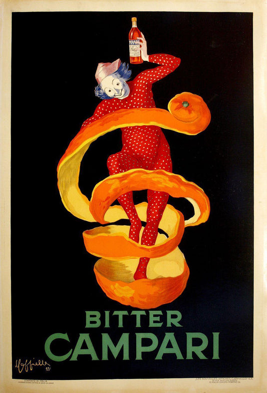 Bitter Campari Jester Poster 1921 by Leonetto Cappiello Rare Varnish Finish