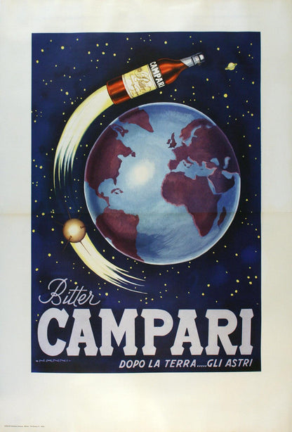 Bitter Campari Rocket Original Vintage Italian Liquor Poster by Nanni 1958