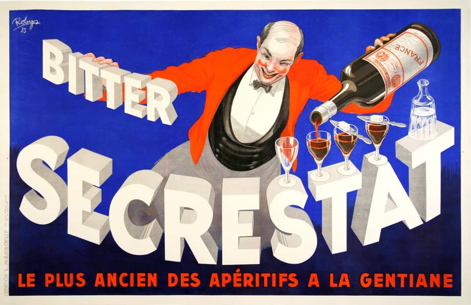 Bitter Poster Antique Original Horizontal Bitter Secrestat Poster by Robys 1935 Bartender