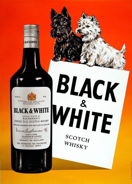 Original Vintage Poster for Black and White Scotch Whisky - 2 Dogs c1960