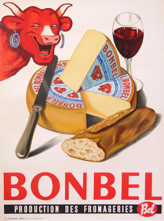 Original Vintage Bonbel Cheese Poster La Vache Qui Rit  - The Laughing Cow