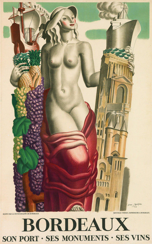 Vintage Original Bordeaux Poster by Jean Dupas 1937 Art Deco Style