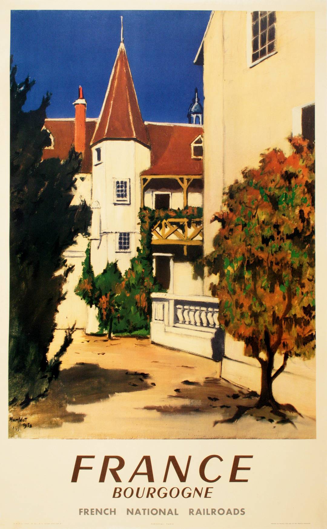 Original 1952 French Railways Poster for Bourgogne by Humboldt