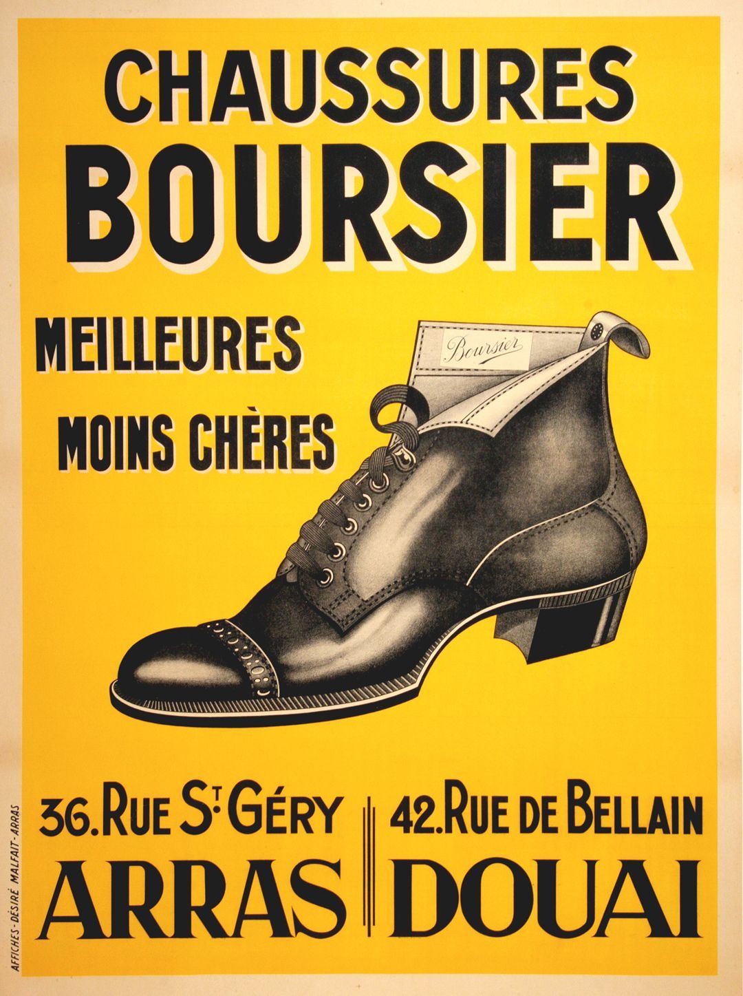 Original Vintage 1920's French Shoe Poster - Boursier Chaussures