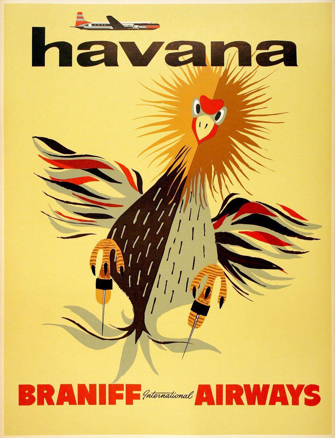 Braniff Airways Havana c1953 Original Vintage Poster Pre Castro