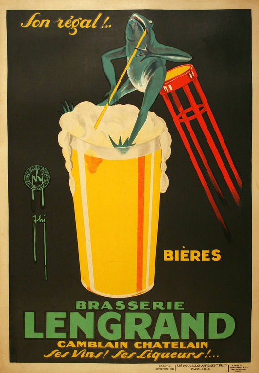 Original Brasserie Lengrand Frog Poster 1926 by Thi