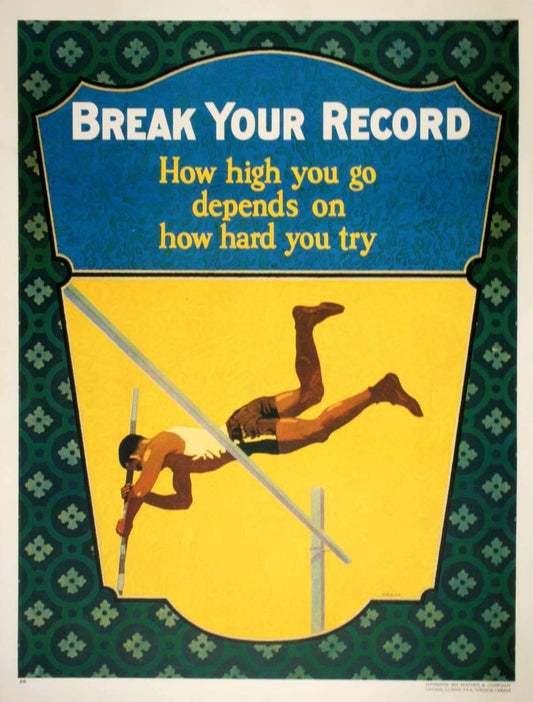 Original Mather Work Incentive Poster 1927 - Break Your Record - Pole Vault