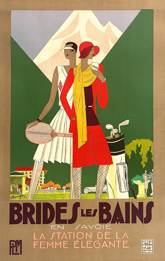 Original Vintage Brides les Bains Art Deco French Travel Poster by Benigni 1929
