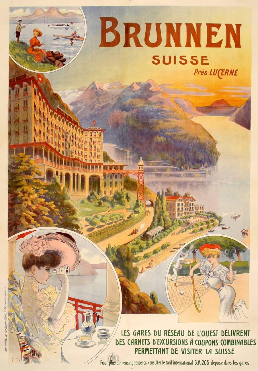 Brunnen Suisse Original Vintage Travel Poster 1905