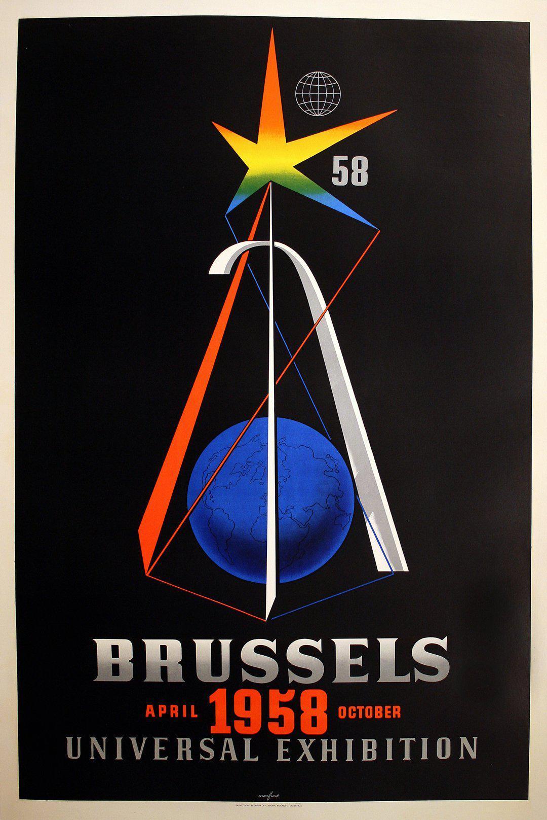 Original Vintage Brussels Universal Exhibition Poster 1958 by Leo Marfurt