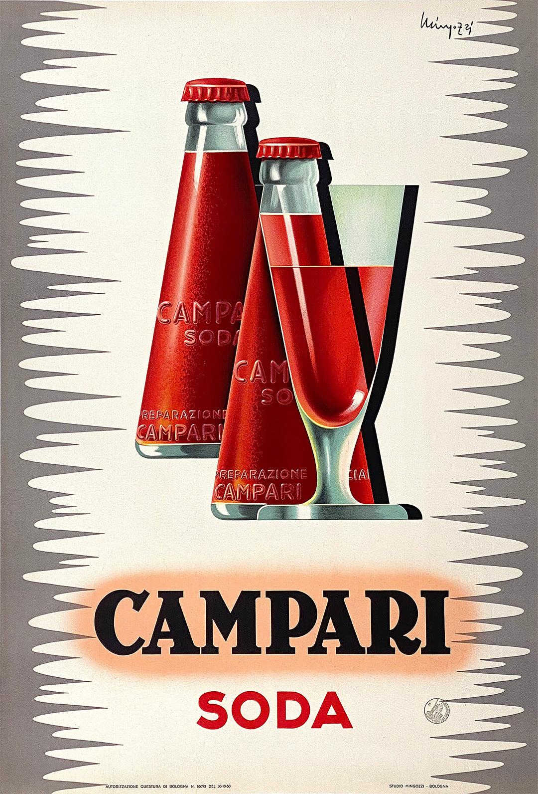 Original Vintage Campari Soda Poster by Giovanni Mingozzi 1950 Italian Cocktail