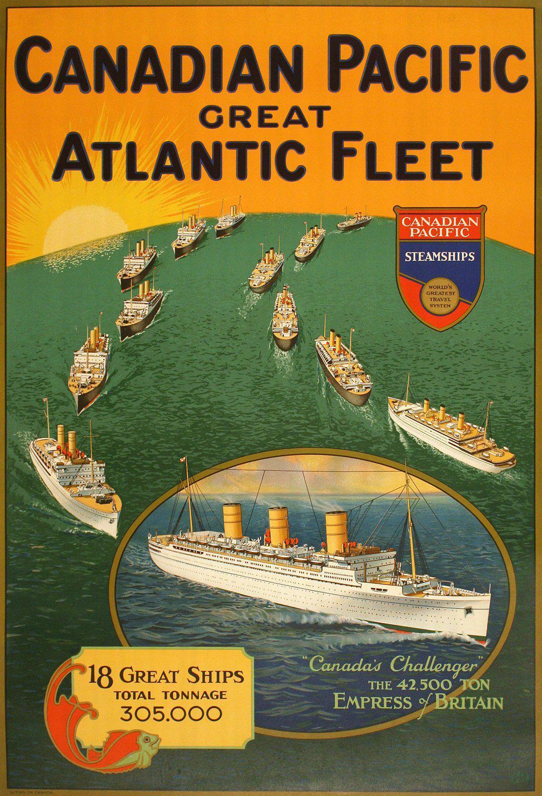 Original Vintage Canadian Pacific Great Atlantic Fleet Ship Poster 1932 Cruise