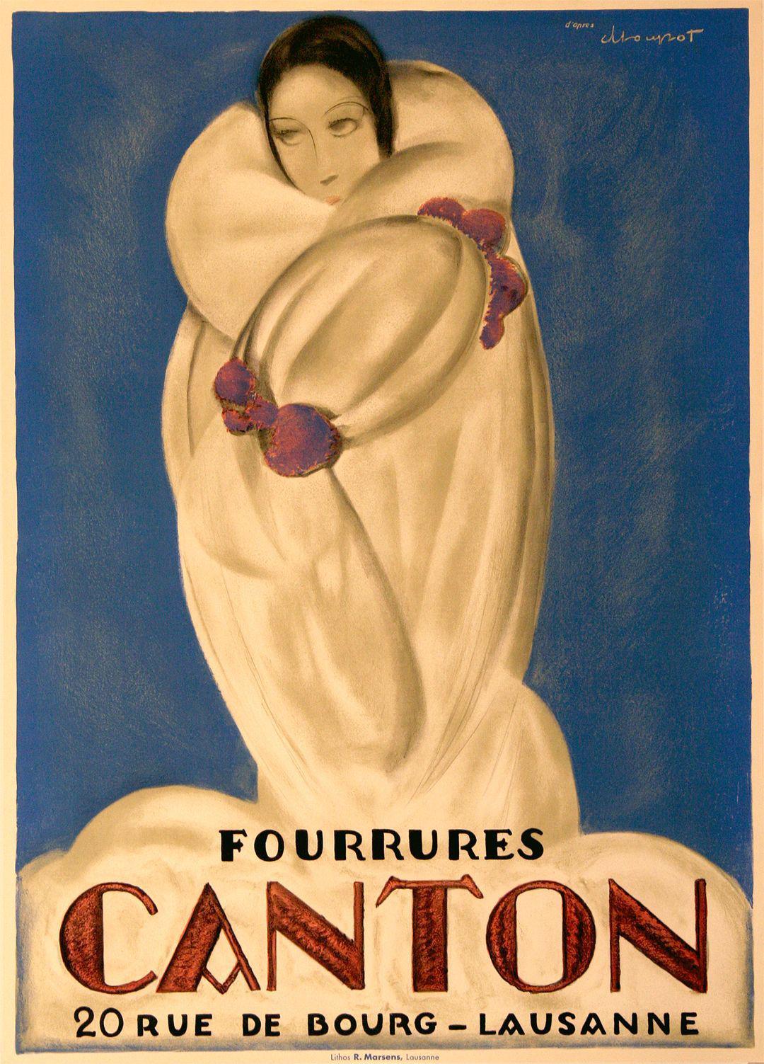 Canton Fourrures Poster by Charles Loupot c1930