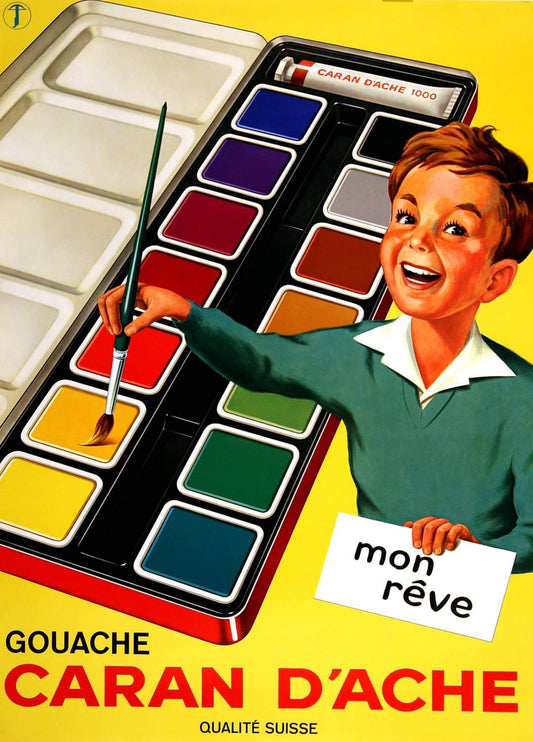 Original Swiss 1950's Poster for Caran D'Ache Paints