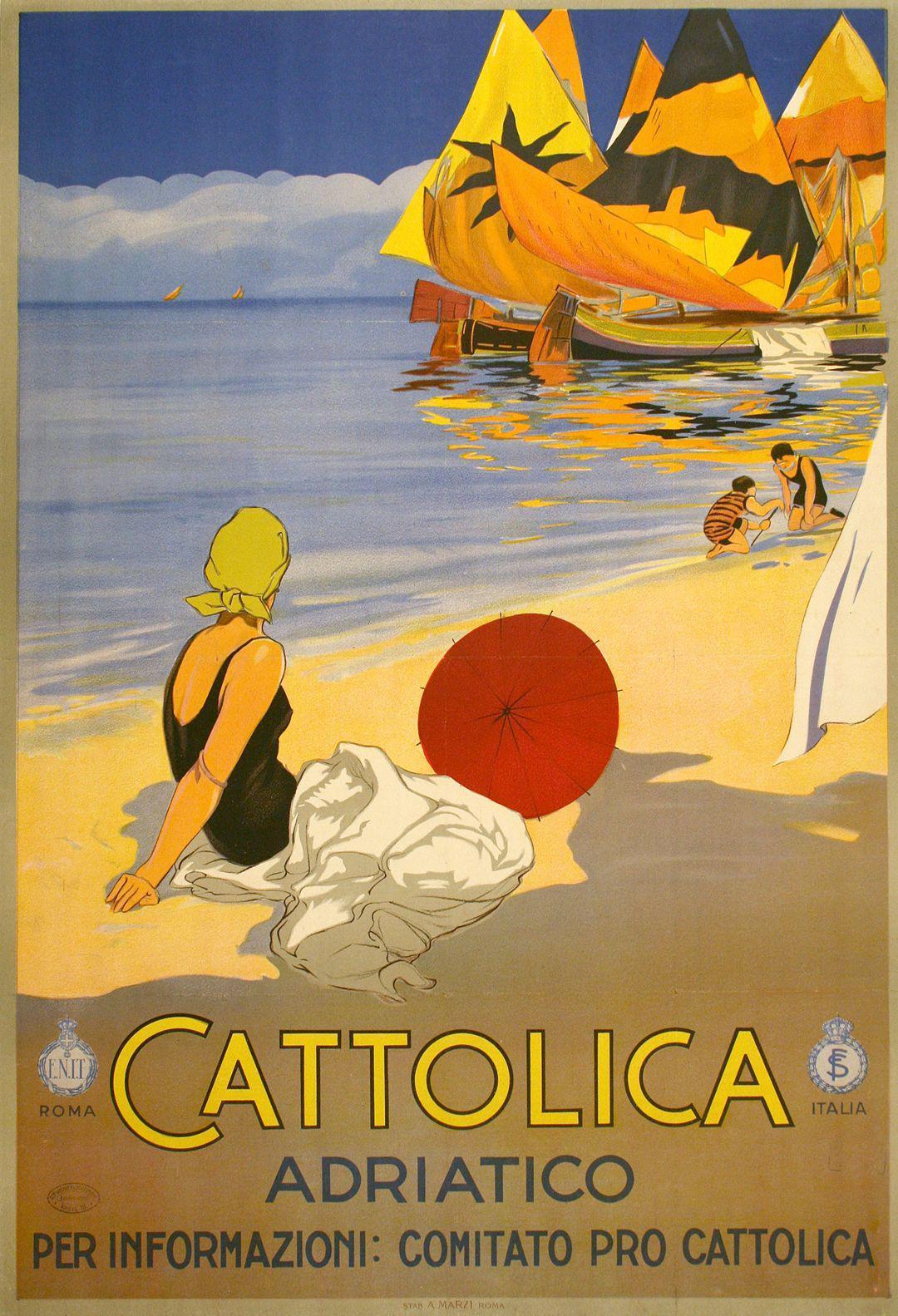 Cattolica Adriatico Original 1924 Poster for E.N.I.T. by Guilio Ferrari
