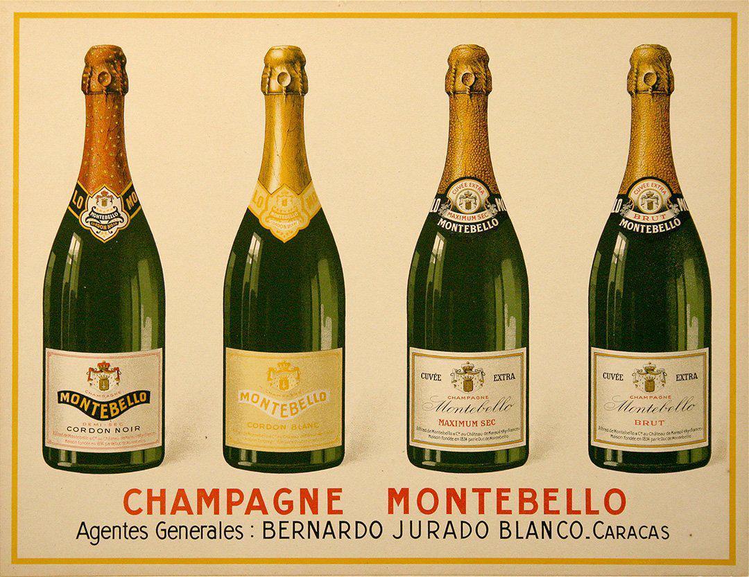 Original Vintage Champagne Montebello Poster c1920 Art Deco