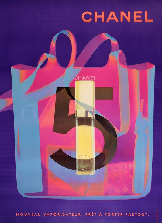 Original Chanel No. 5 Poster - Chanel Bag c1998 Blue Fuschia