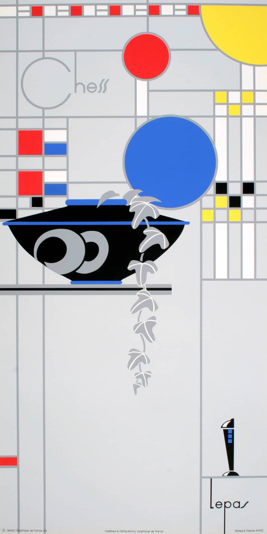 Art Deco Style Print Chess by Lepas c1990
