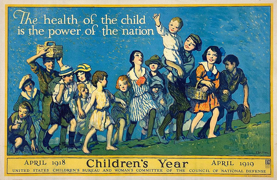 Original Vintage WWI Children's Year Poster by F. Luis Mora 1918
