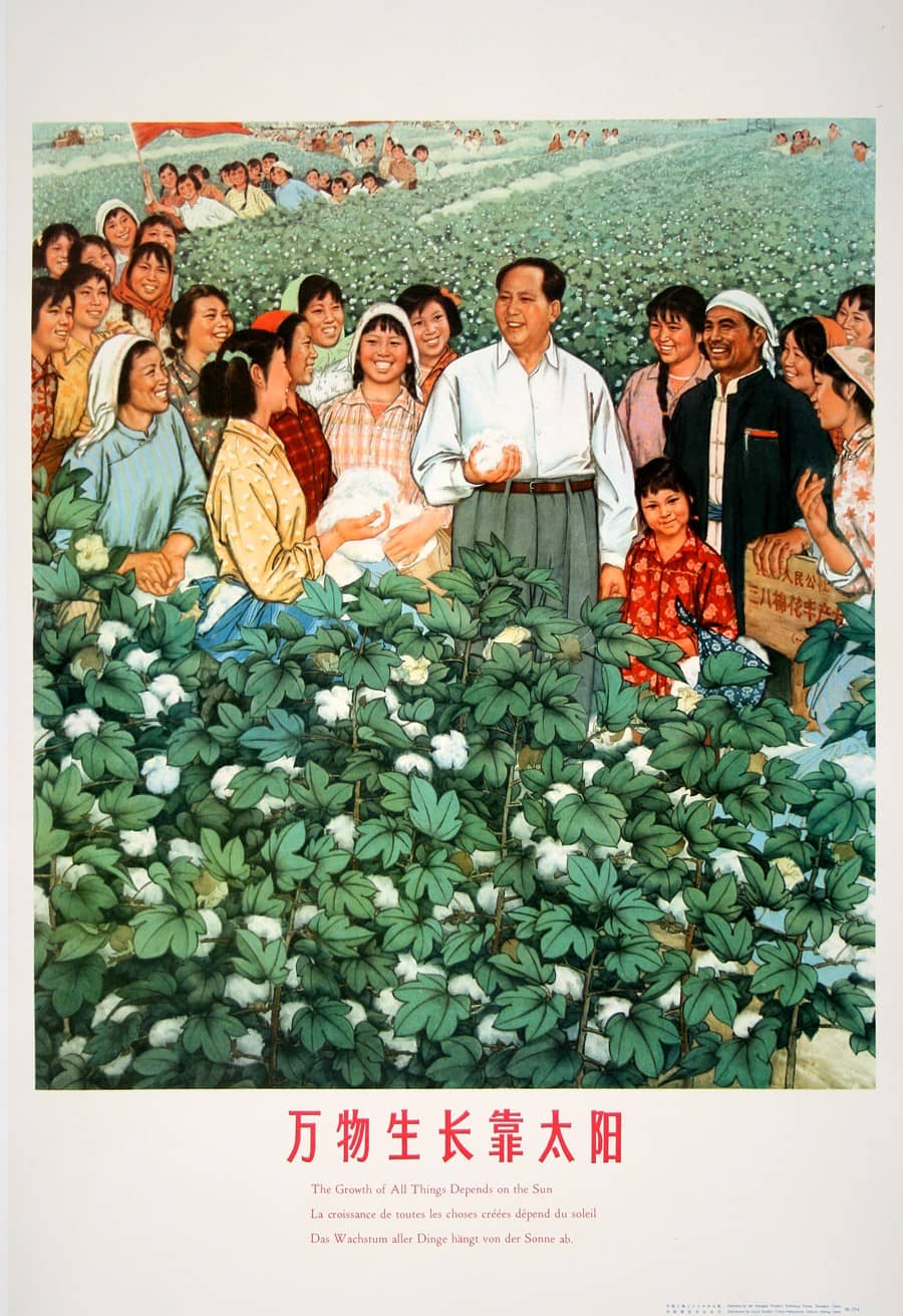 Original Vintage Chinese Cultural Revolution Poster 1976 Mao on Farm