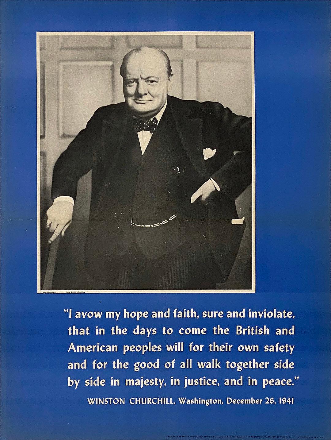 Winston Churchill Original Vintage WWII Poster - I Avow My Hope and Faith c1945