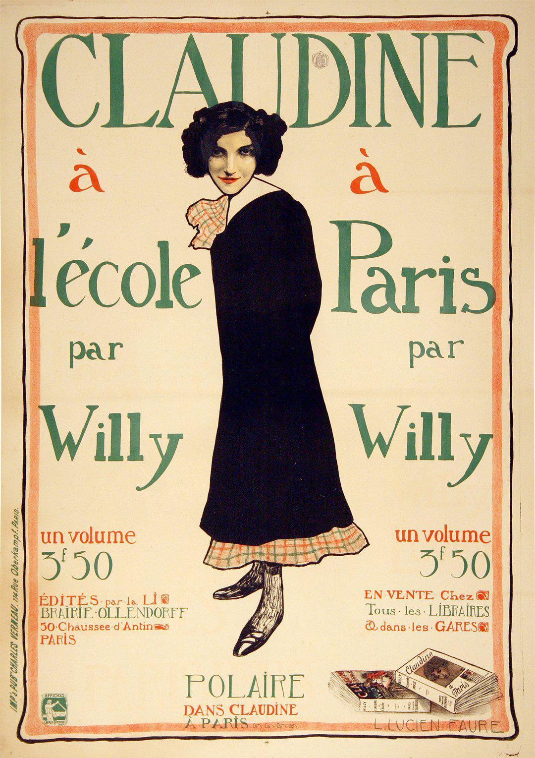 Original Vintage Claudine Book Poster by Lucien Faure 1901