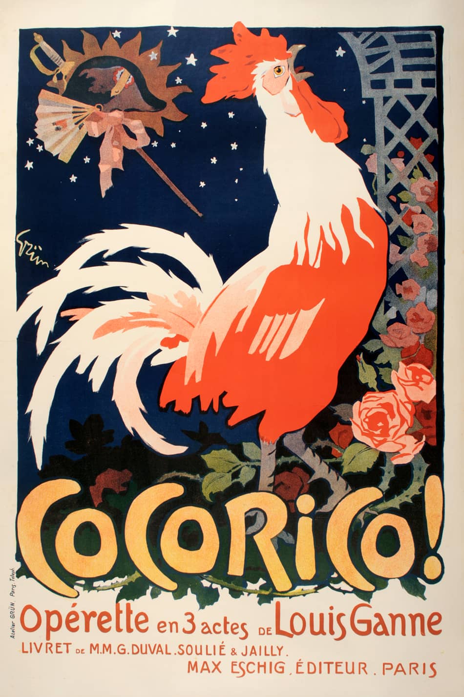 French Original Operetta Poster - Cocorico by Grun C1905