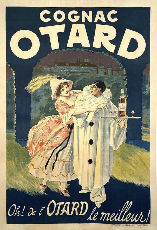 Cognac Otard Pierrot Clown and Woman Original French Vintage Poster c1922