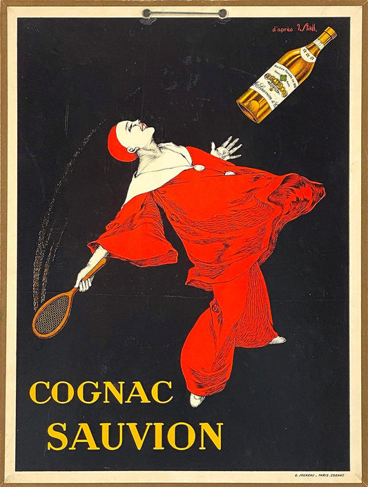 Original Vintage Cognac Sauvion Poster by Stall c1925 Tennis