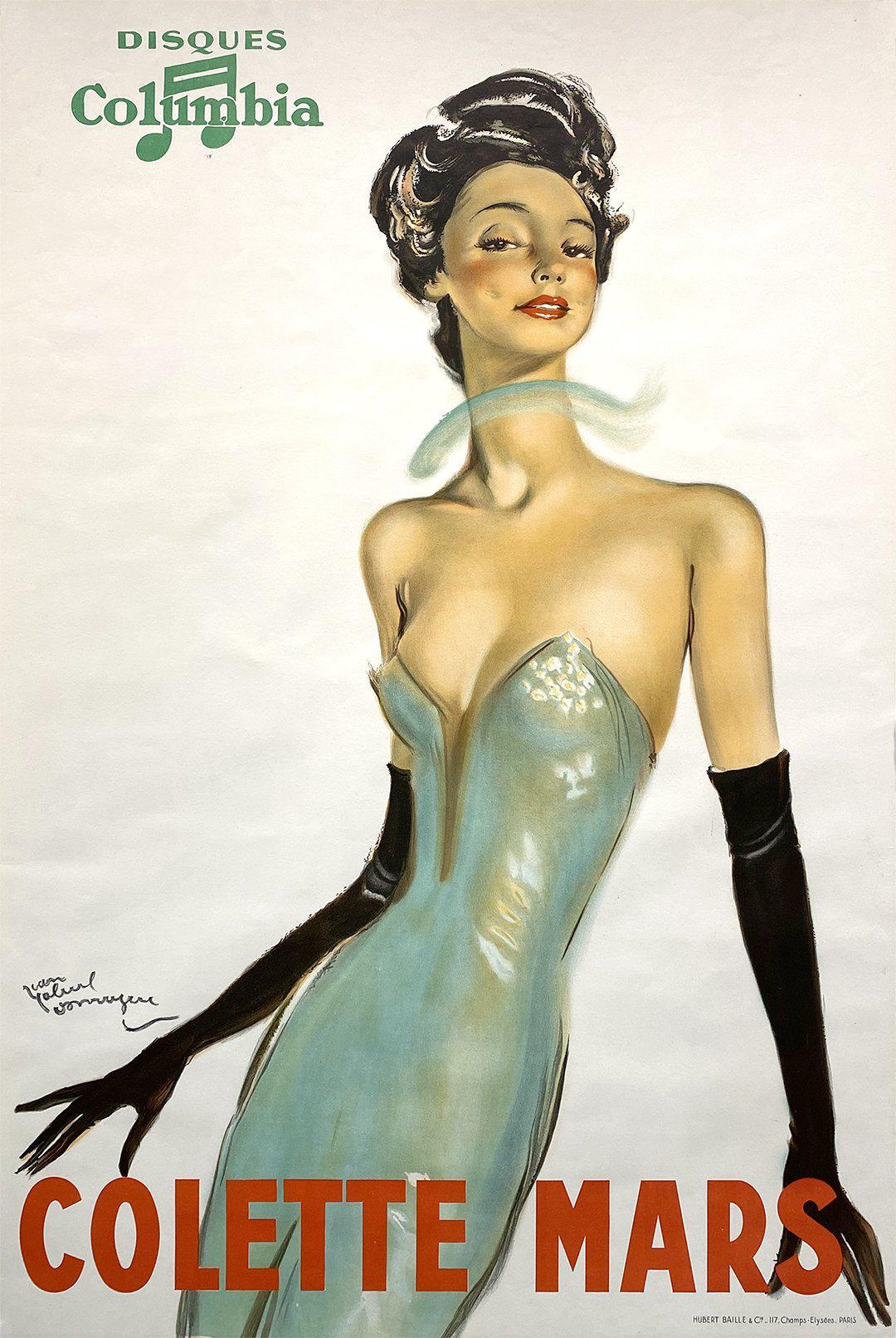 Original Vintage Colette Mars Record Poster by Jean Gabriel Domergue c1930 Columbia Disques