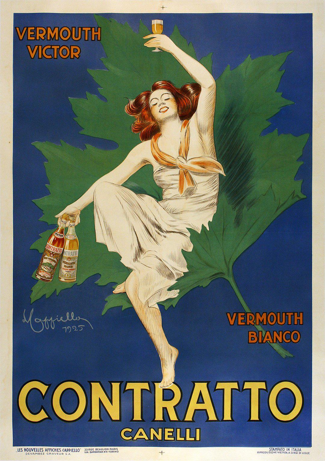 Original Vintage Leonetto Cappiello Poster Contratto Canelli 1925 Vermouth