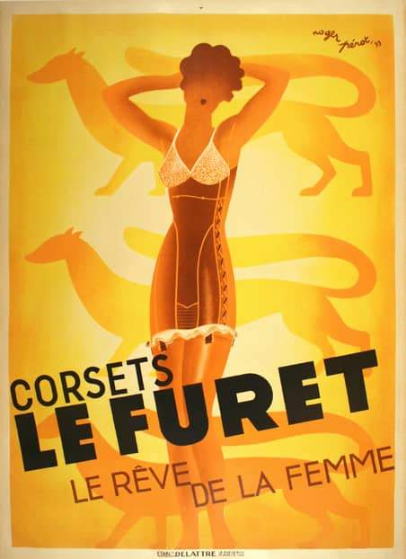 Corsets Le Furet Poster by Roger Perot 1933 - Original Vintage Art Deco