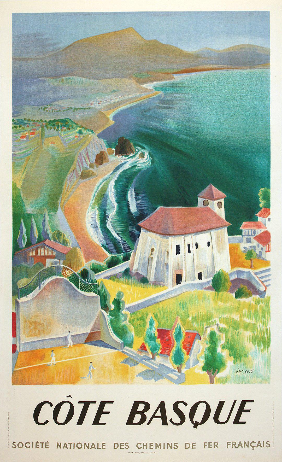Cote Basque Original Vintage Poster for SNCF by Vecoux 1946