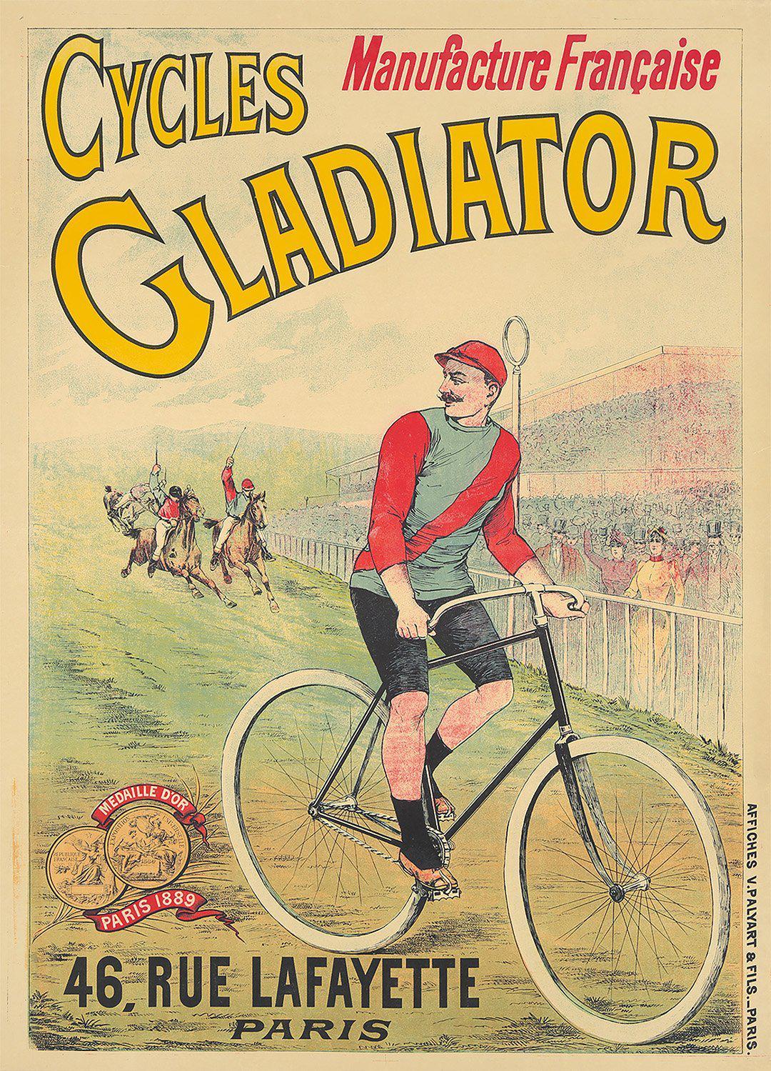 Original Vintage Cycles Gladiator Poster Man at Racetrack 1894