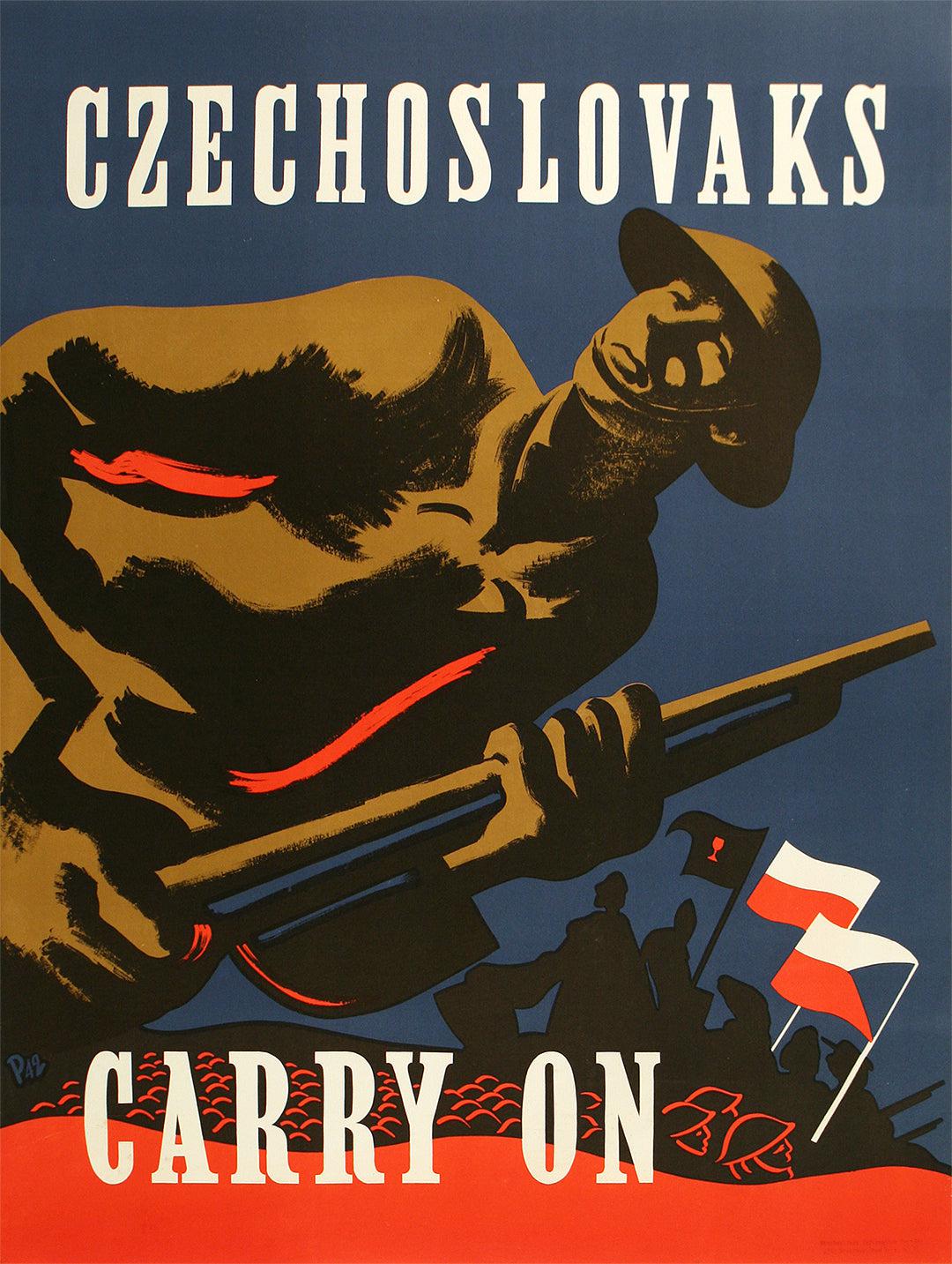 Original 1942 WWII Poster - Czechoslovaks Carry On by Peel